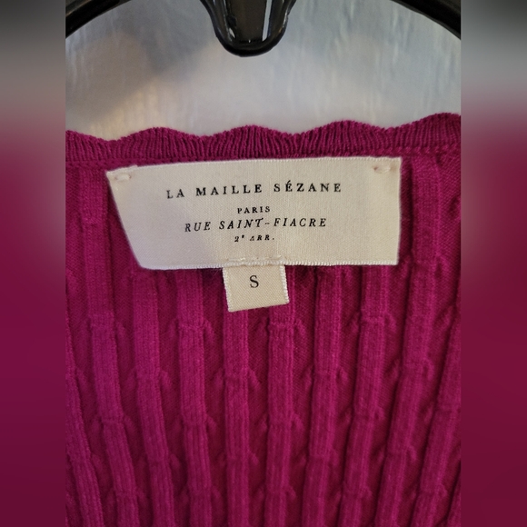 Sézane Ambroise Cardigan in Bright Plum Size Small Ribbed Knit Button Down - Picture 3 of 11